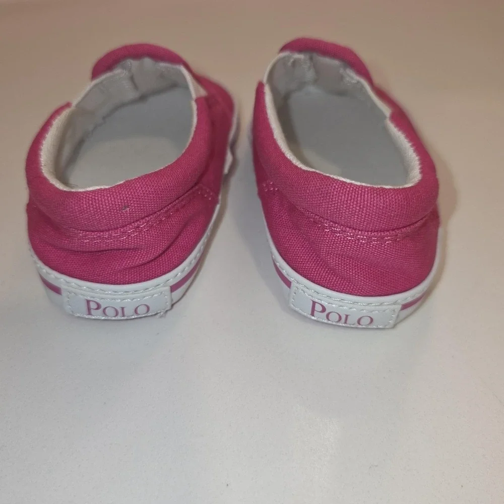 Polo Ralph Lauren Shoes Toddler Girls 4 Pink Canvas Slip On Pony Logo Crib